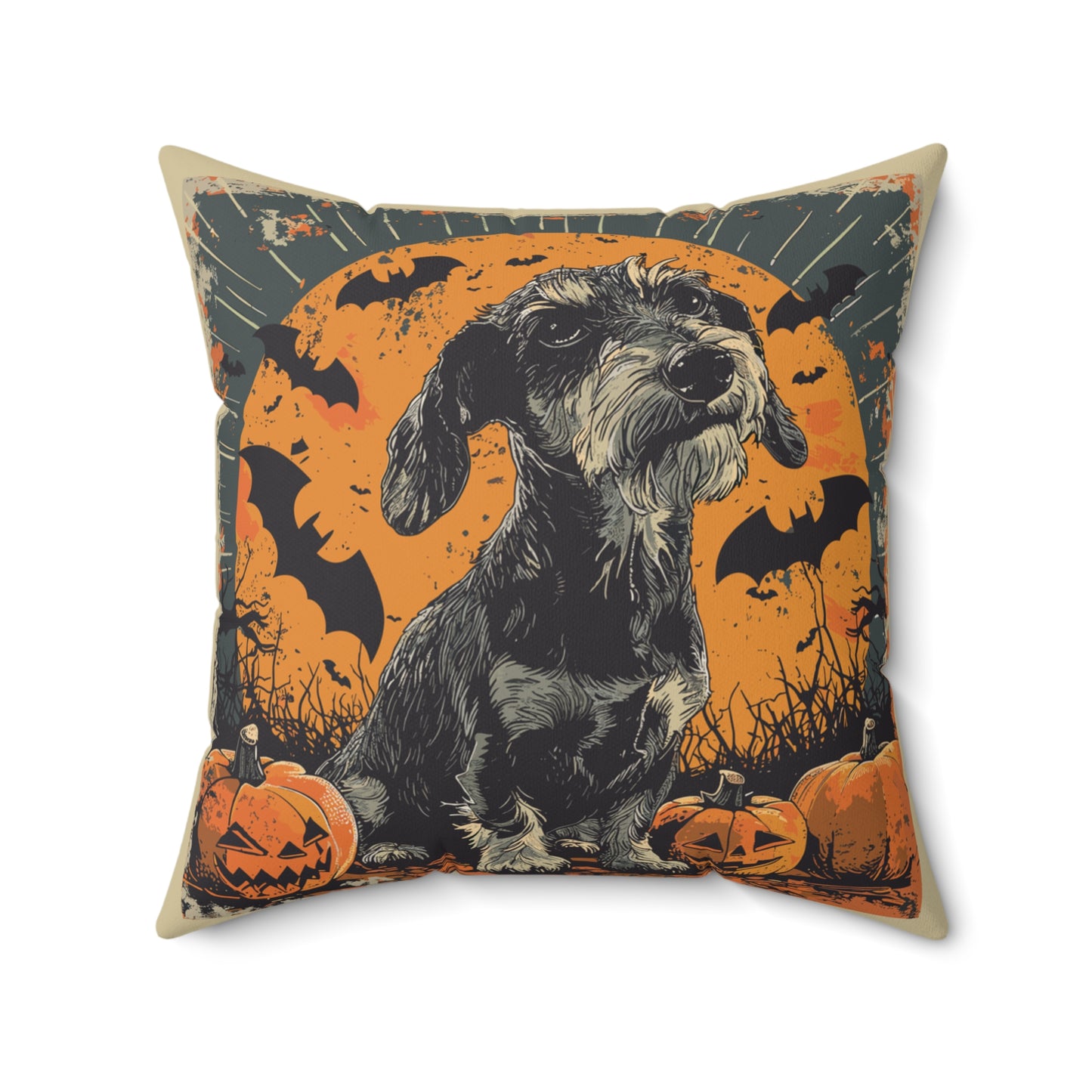 #35 Halloween Inspired Wire-Haired Dachshund Throw Pillow