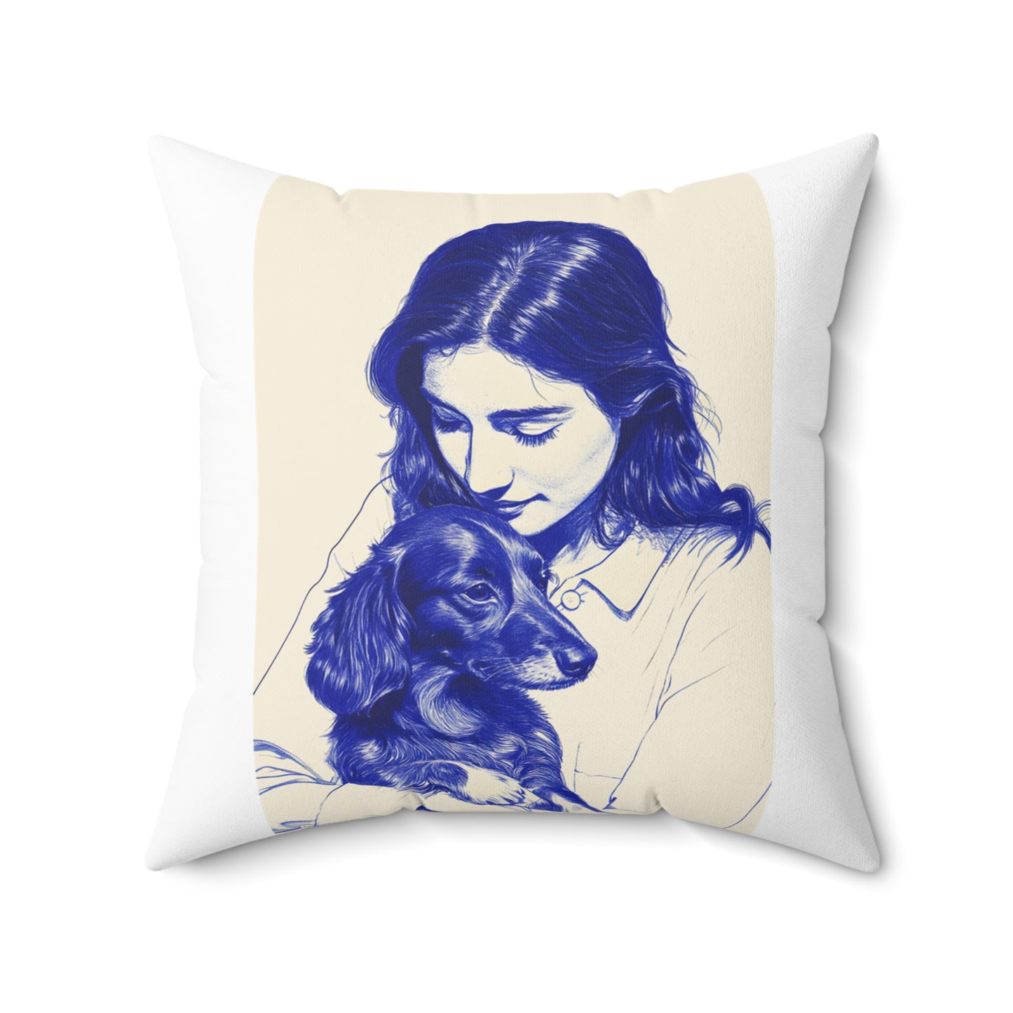 "Girl and Her Dachshund" Long-Haired Dachshund Square Throw Pillow