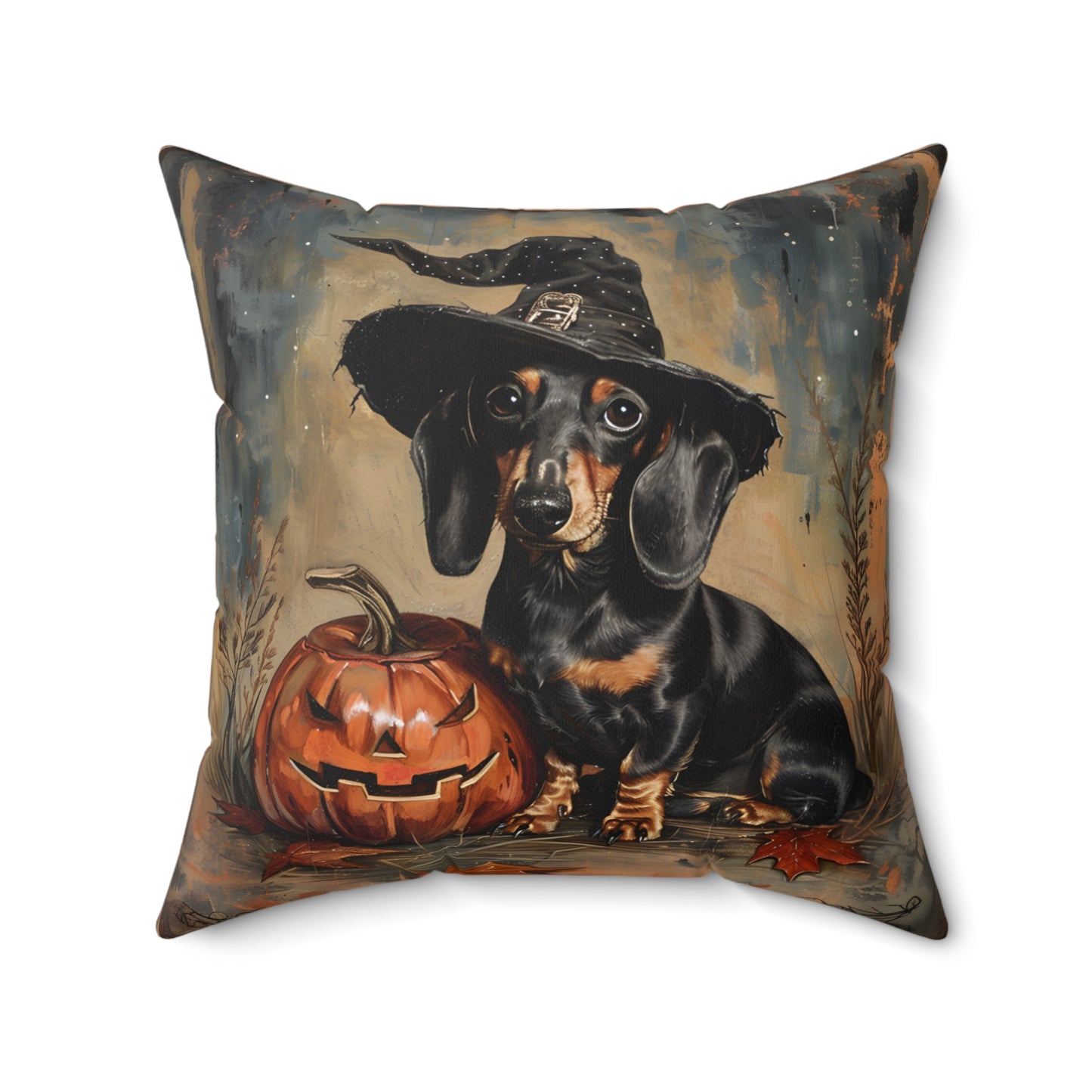 #5 Halloween Inspired Black & Tan Smooth-Haired Dachshund Throw Pillow