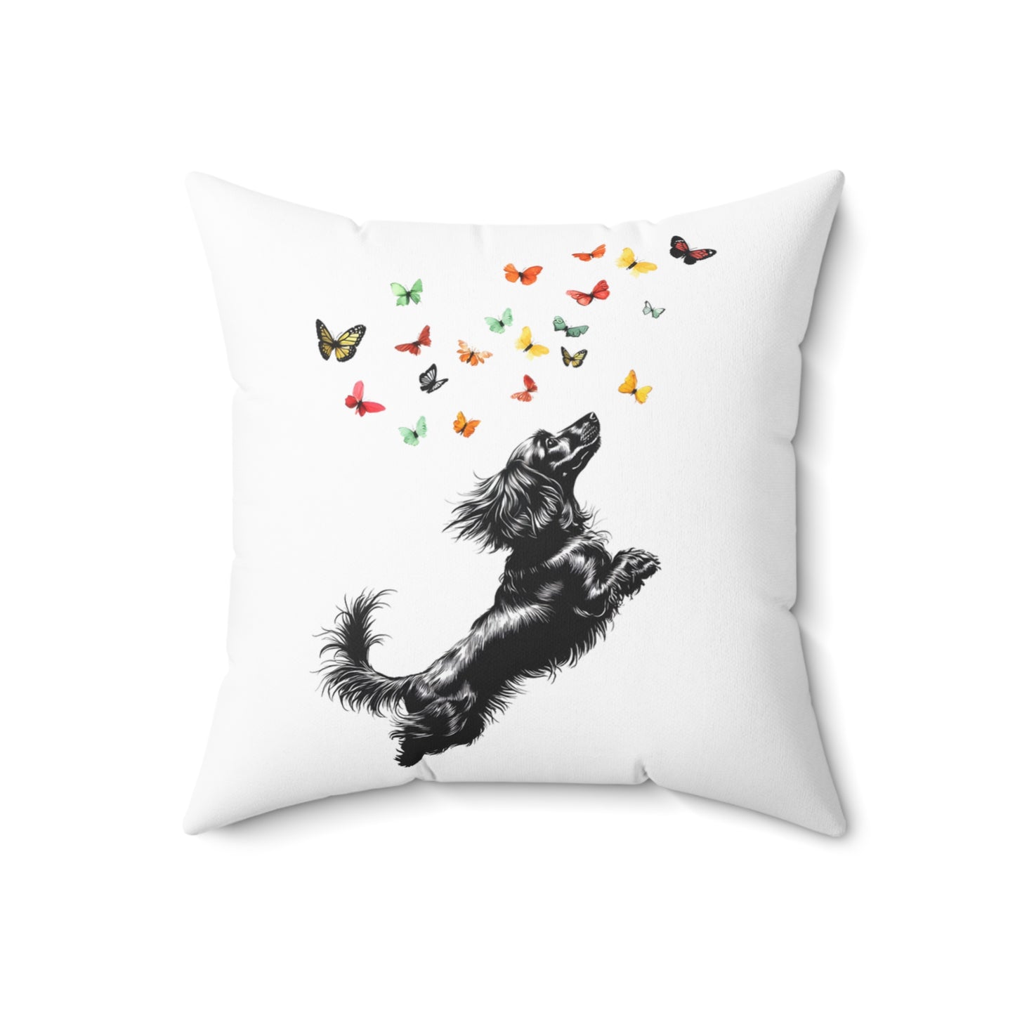 "Butterflies" Long-Haired Dachshund Square Throw Pillow