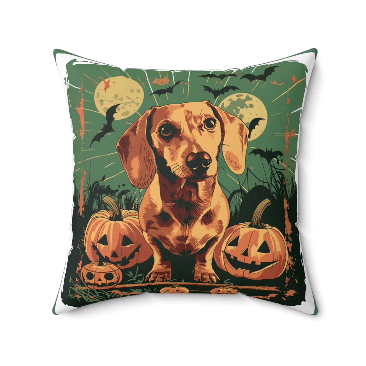 #7 Halloween Inspired Tan Smooth-Haired Dachshund Throw Pillow