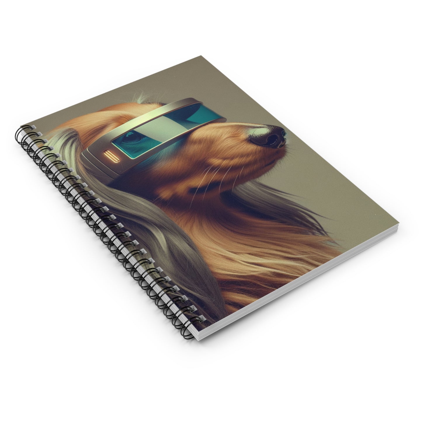 "Rovertron 3000" Tan Long-Haired Dachshund Ruled Line Spiral Notebook