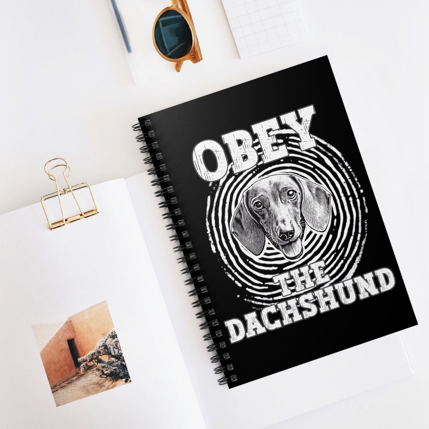 "Obey" Smooth-Haired Dachshund Ruled Line Spiral Notebook