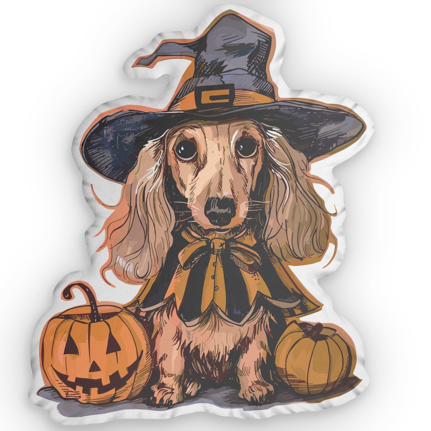 #22 Vintage Halloween Inspired Black & Tan Smooth-Haired Dachshund Custom Shaped Pillow
