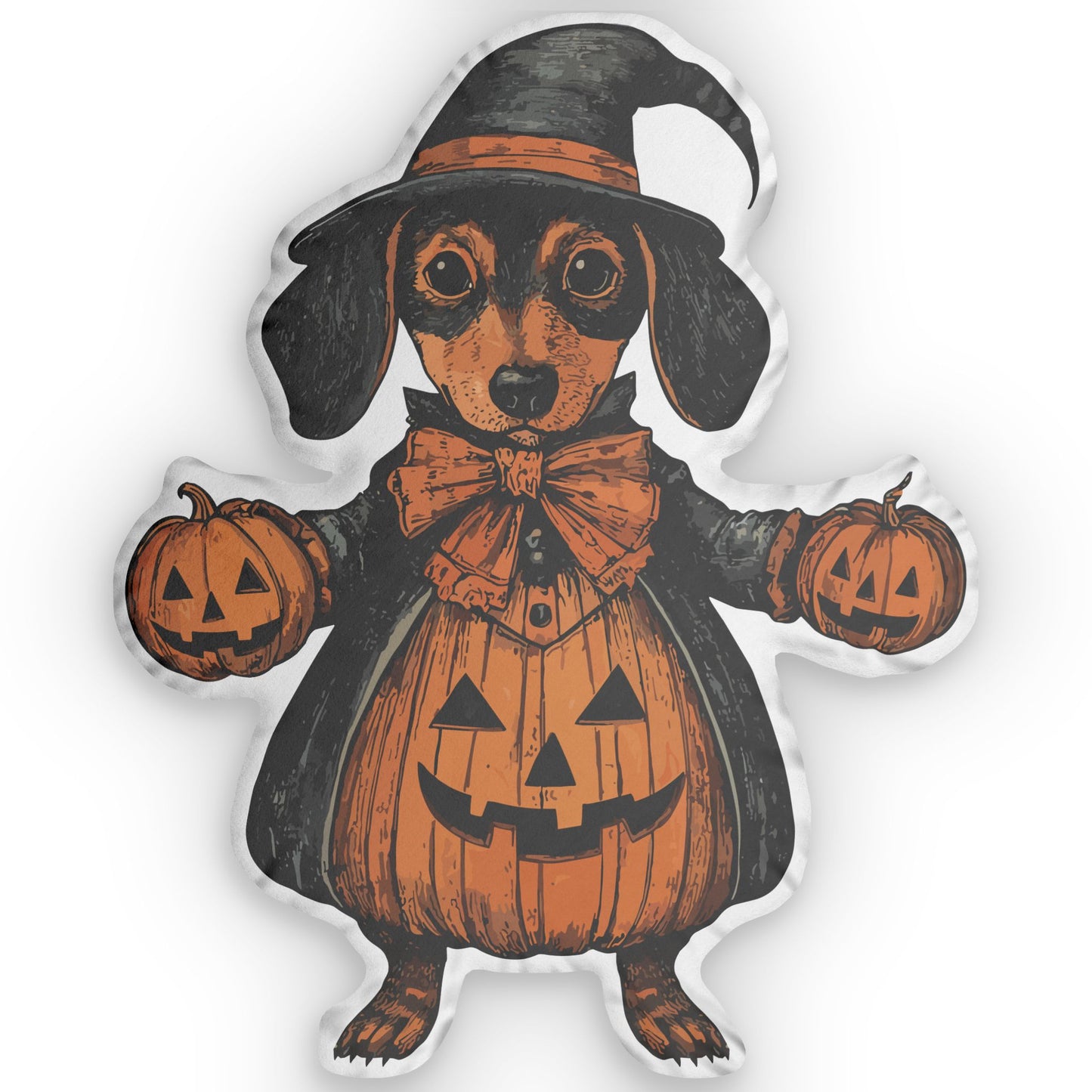#15 Vintage Halloween Inspired Black & Tan Smooth-Haired Dachshund Custom Shaped Pillow