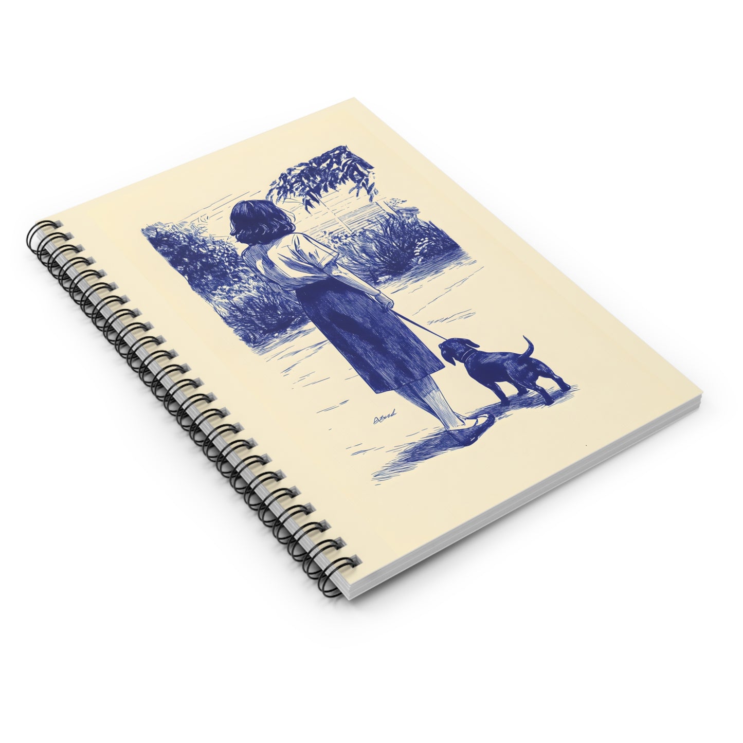 "Afternoon Walk" Black & Tan Smooth-Haired Dachshund Ruled Line Spiral Notebook