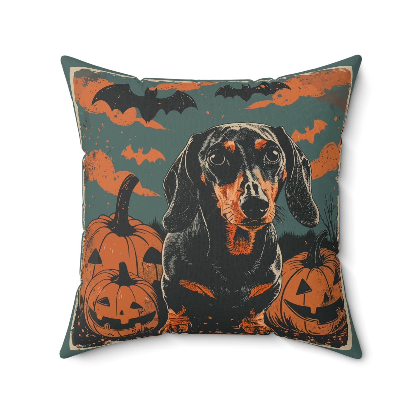 #9 Halloween Inspired Black & Tan Smooth-Haired Dachshund Throw Pillow