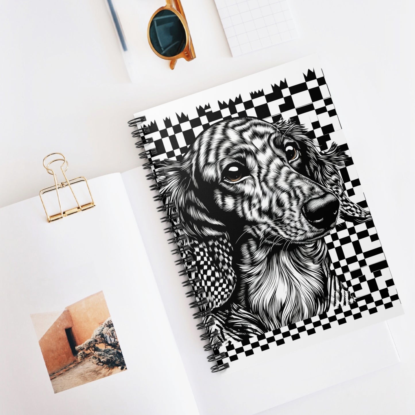 "Long-Checked" Long-Haired Dachshund Ruled Line Spiral Notebook