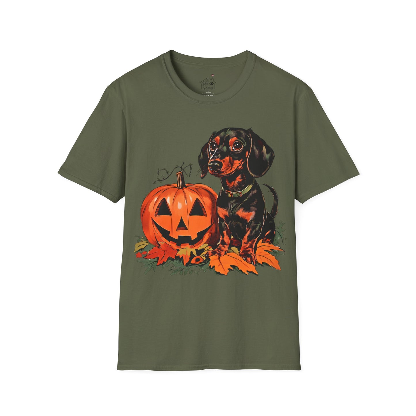 "Season's Greetings" Black and Tan Smooth-Haired Dachshund Halloween Unisex Softstyle T-Shirt