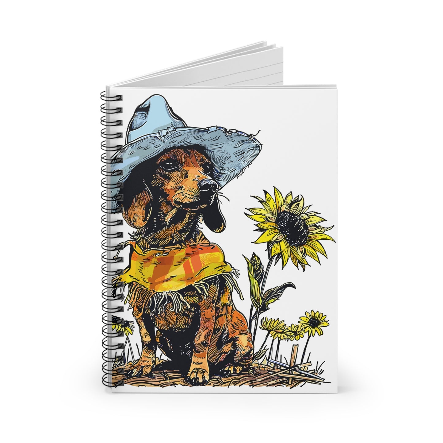 "Sunflowers" Tan Smooth-Haired Dachshund Ruled Line Spiral Notebook