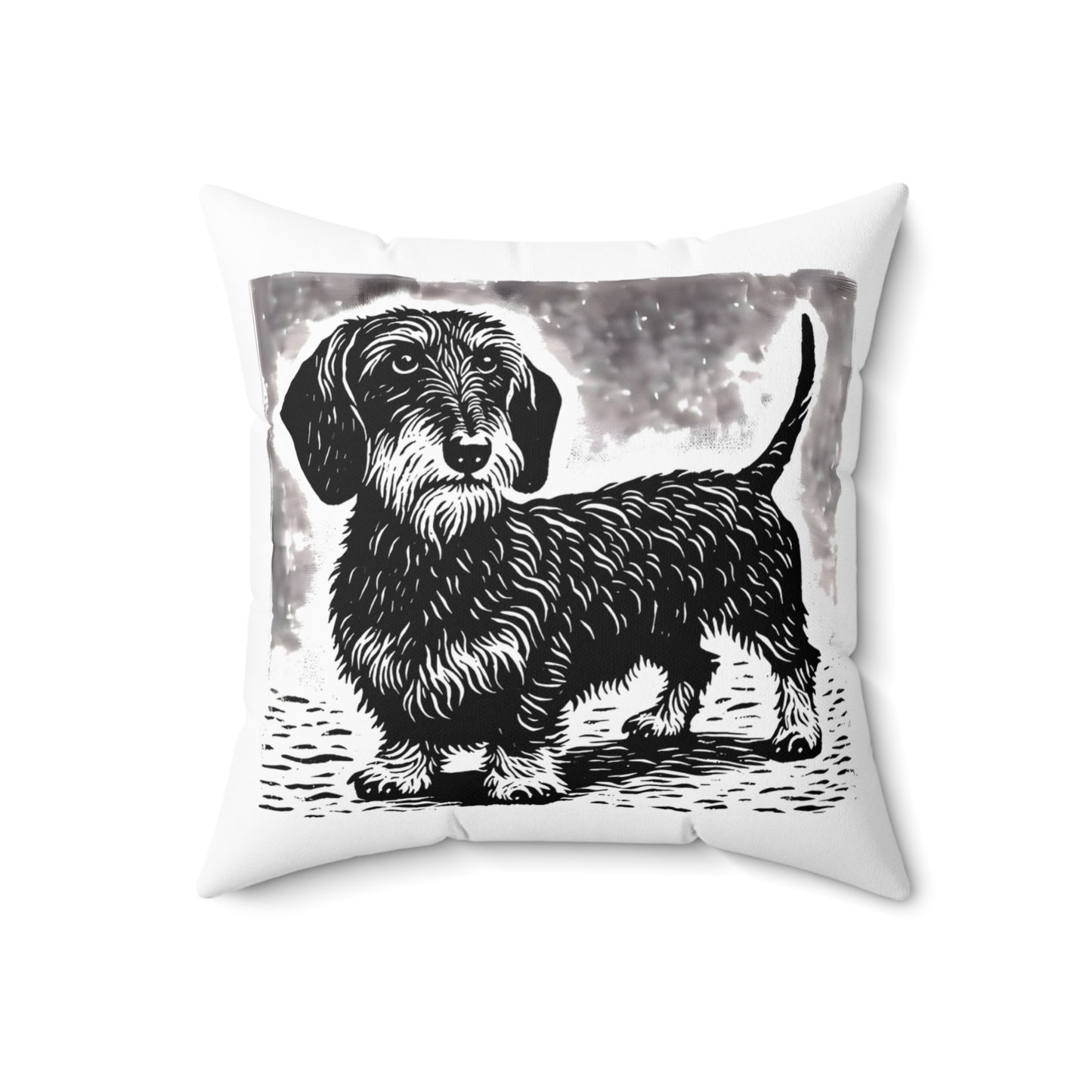 "Puppy Eyes" Wire-Haired Dachshund Square Throw Pillow