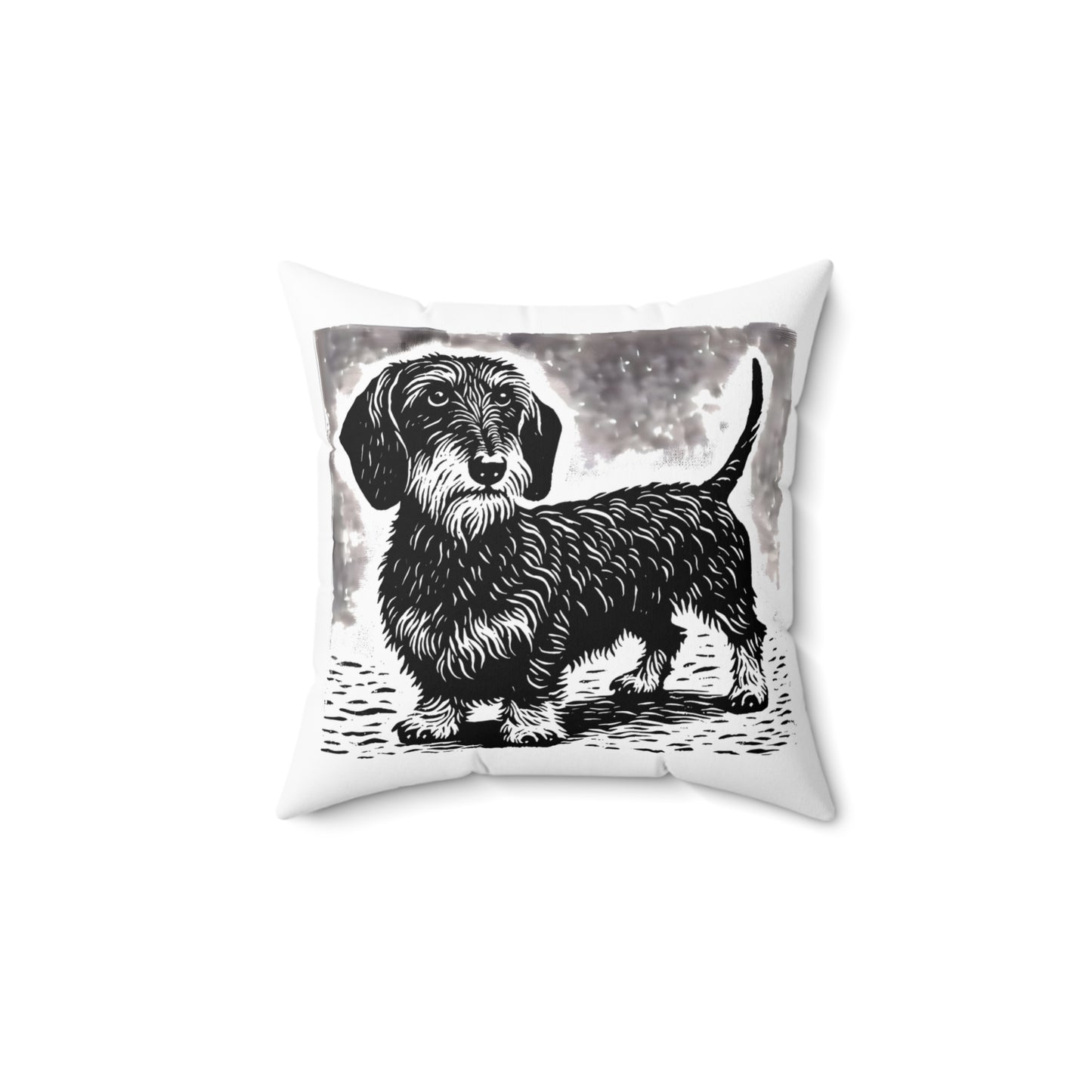 "Puppy Eyes" Wire-Haired Dachshund Square Throw Pillow
