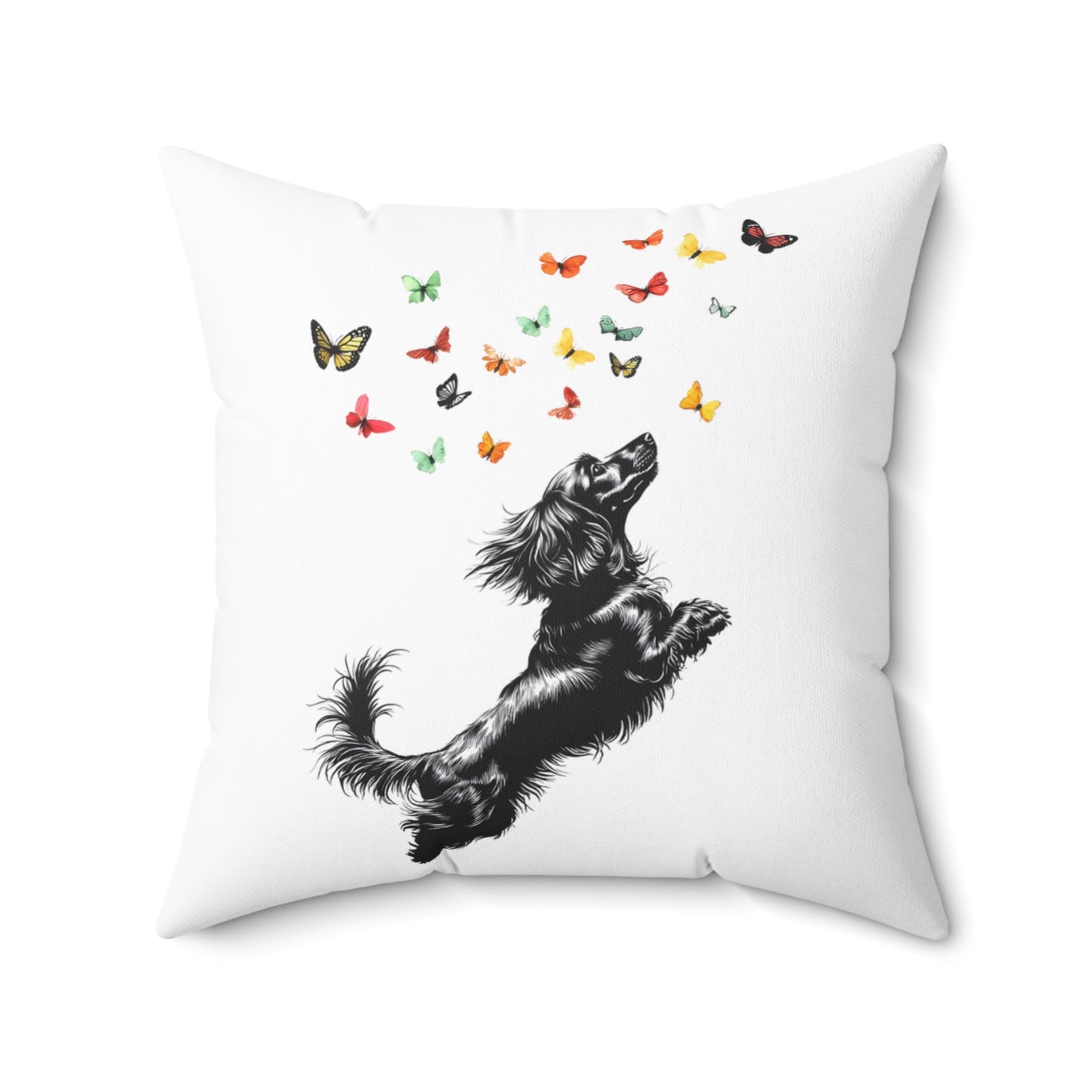 "Butterflies" Long-Haired Dachshund Square Throw Pillow