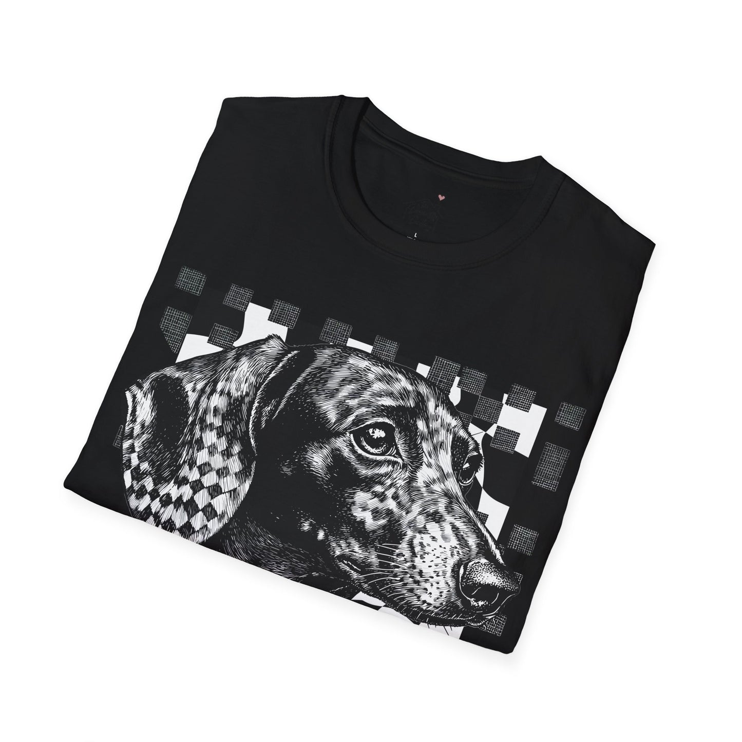 "Smooth Checked" Black & Tan Smooth-Haired Dachshund Unisex Softstyle T-Shirt