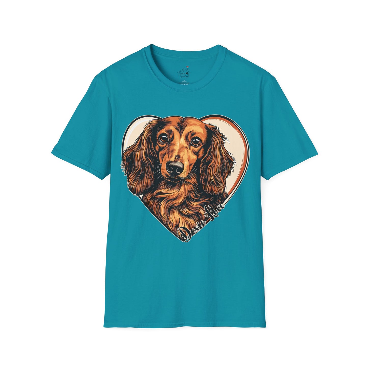 "Doxie Love" Red/Tan Long-Haired Dachshund Unisex Softstyle T-Shirt