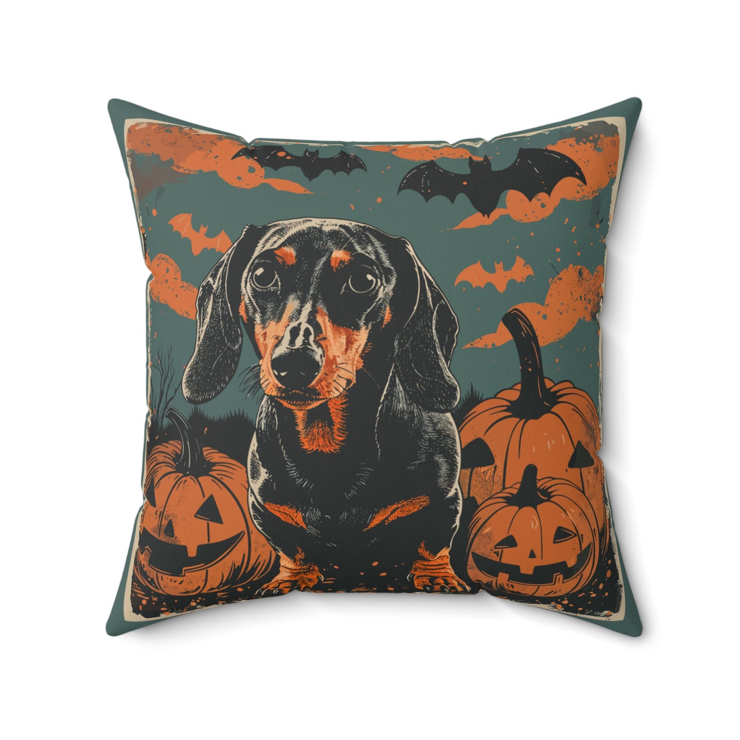 #9 Halloween Inspired Black & Tan Smooth-Haired Dachshund Throw Pillow