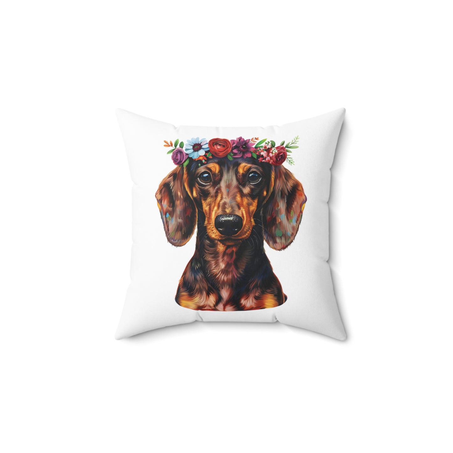 "Painted" Smooth-Haired Dachshund Square Throw Pillow