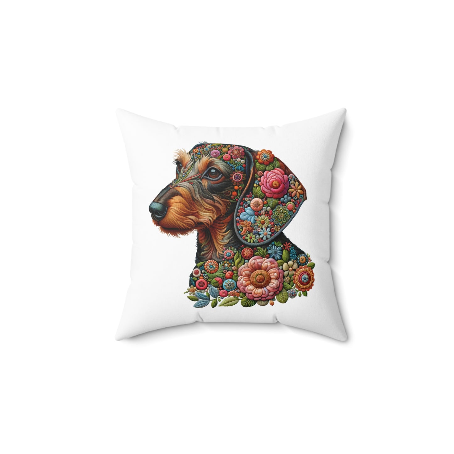 "Threads" Wire-Haired Dachshund Square Throw Pillow