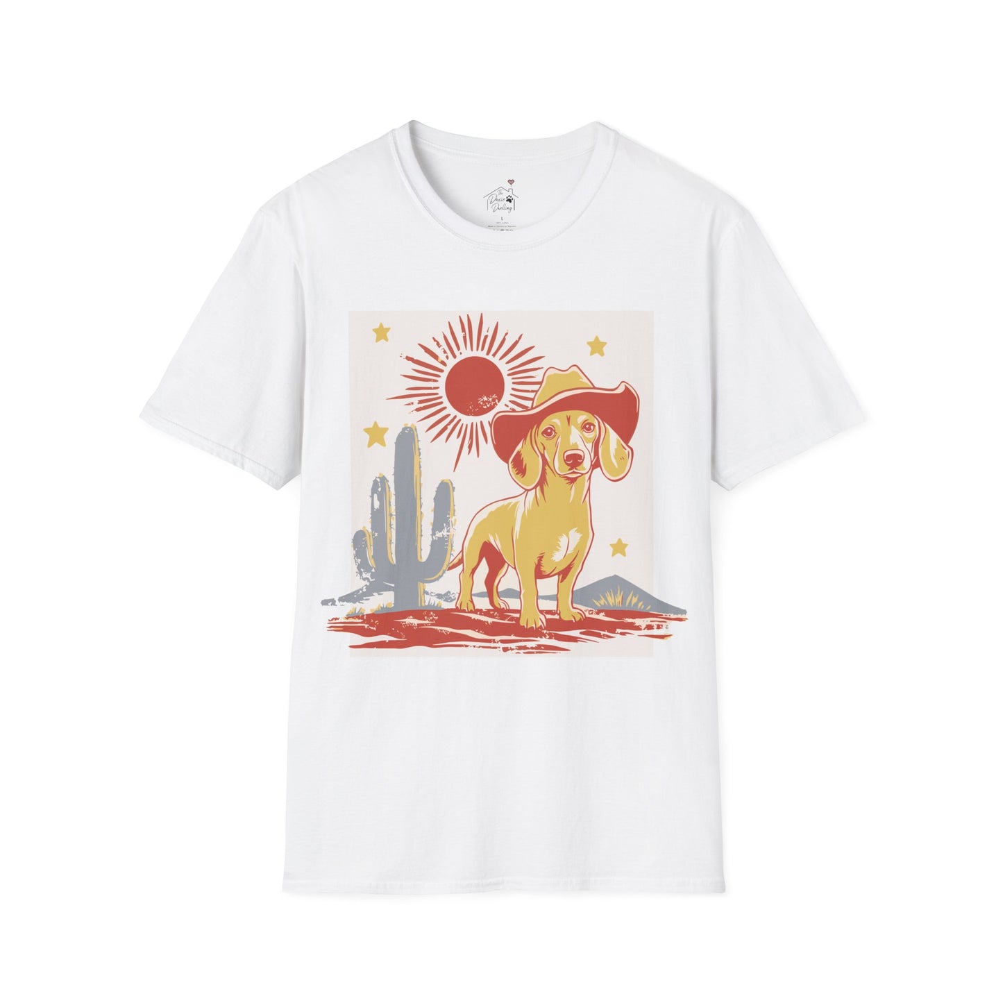 "Sunny Cowboy" Tan Smooth-Haired Dachshund Unisex Softstyle T-Shirt