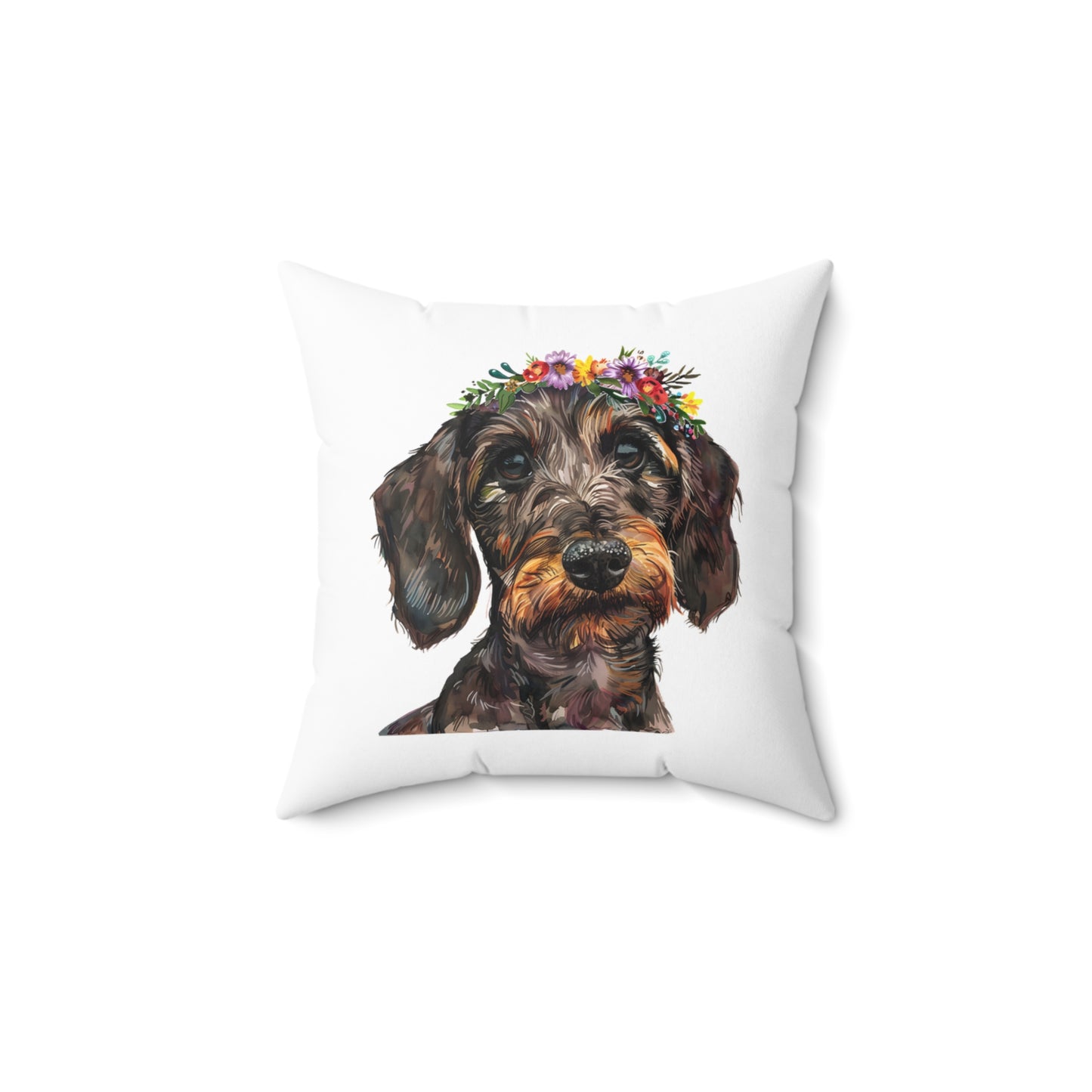 "Flower Field" Wire-Haired Dachshund Square Throw Pillow