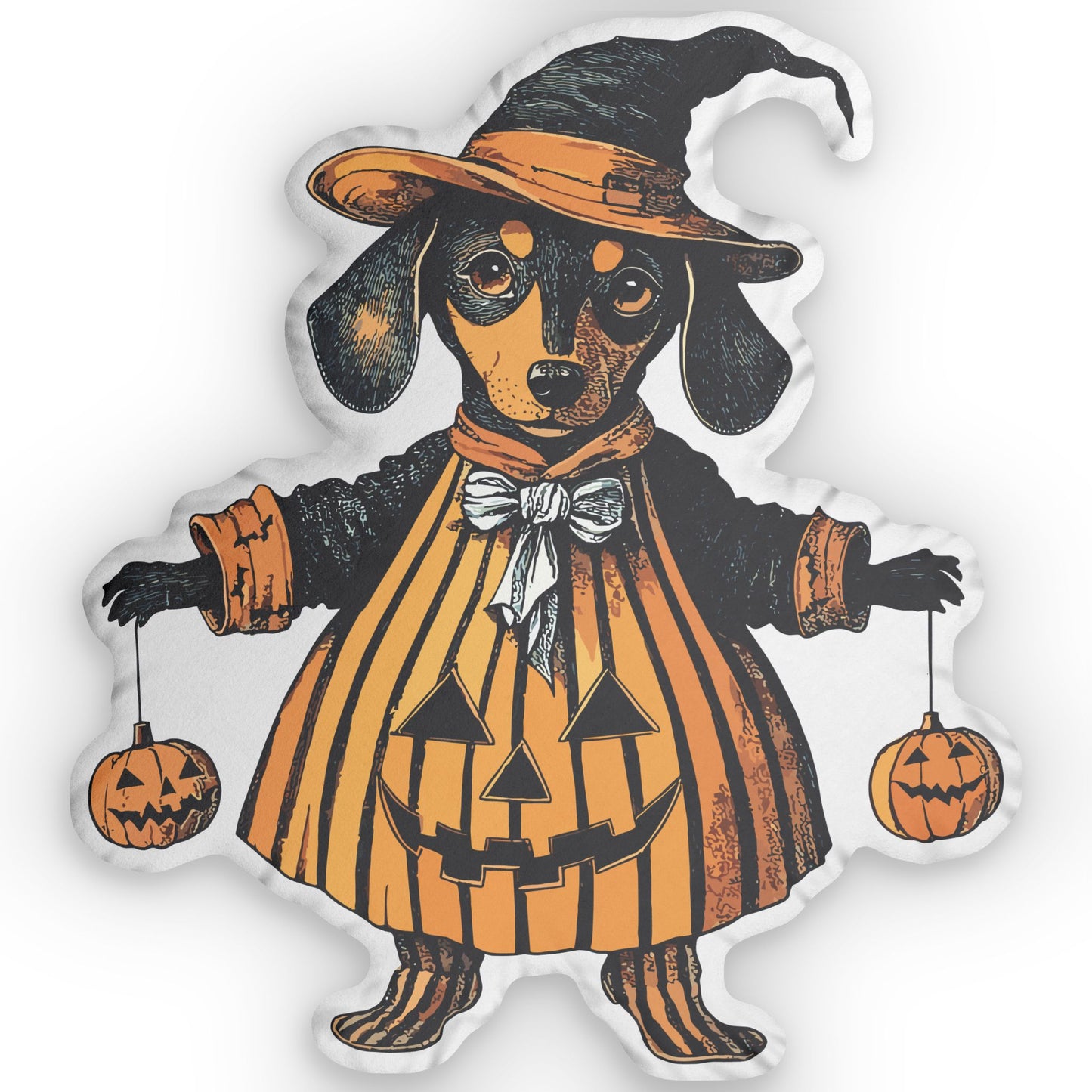 #6 Vintage Halloween Inspired Black & Tan Smooth-Haired Dachshund Custom Shaped Pillow