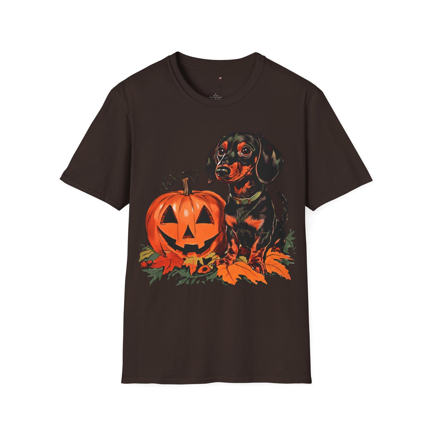 "Season's Greetings" Black and Tan Smooth-Haired Dachshund Halloween Unisex Softstyle T-Shirt