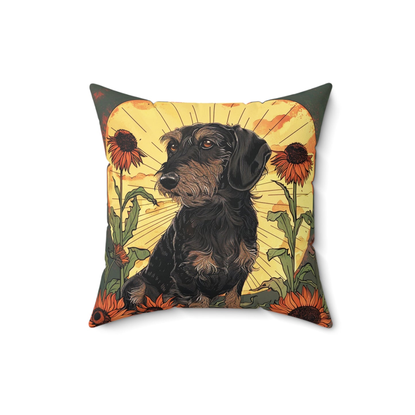 "Moody" Wire-Haired Dachshund Square Throw Pillow