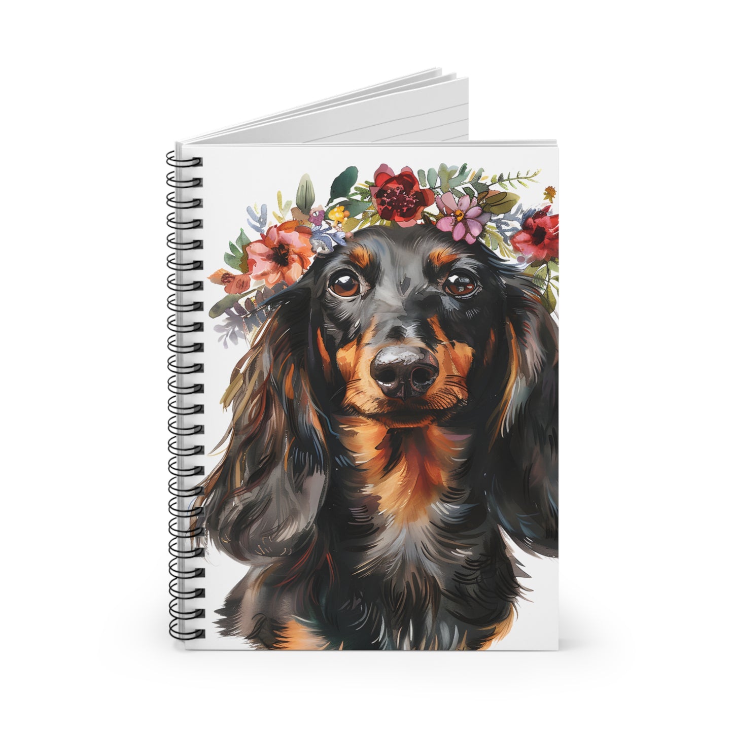 "Soft" Black & Tan Long-Haired Dachshund Ruled Line Spiral Notebook