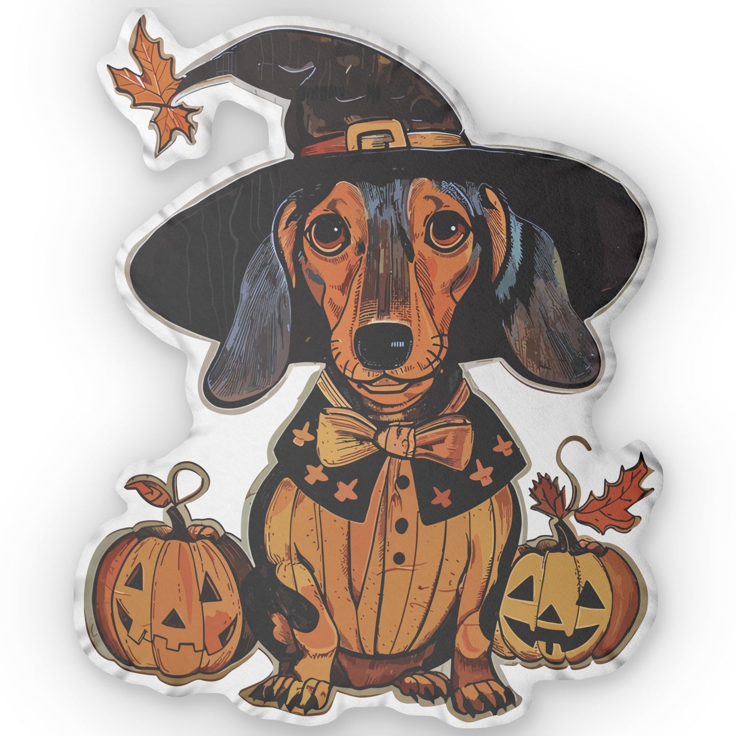 #3 Vintage Halloween Inspired Black & Tan Smooth-Haired Dachshund Custom Shaped Pillow