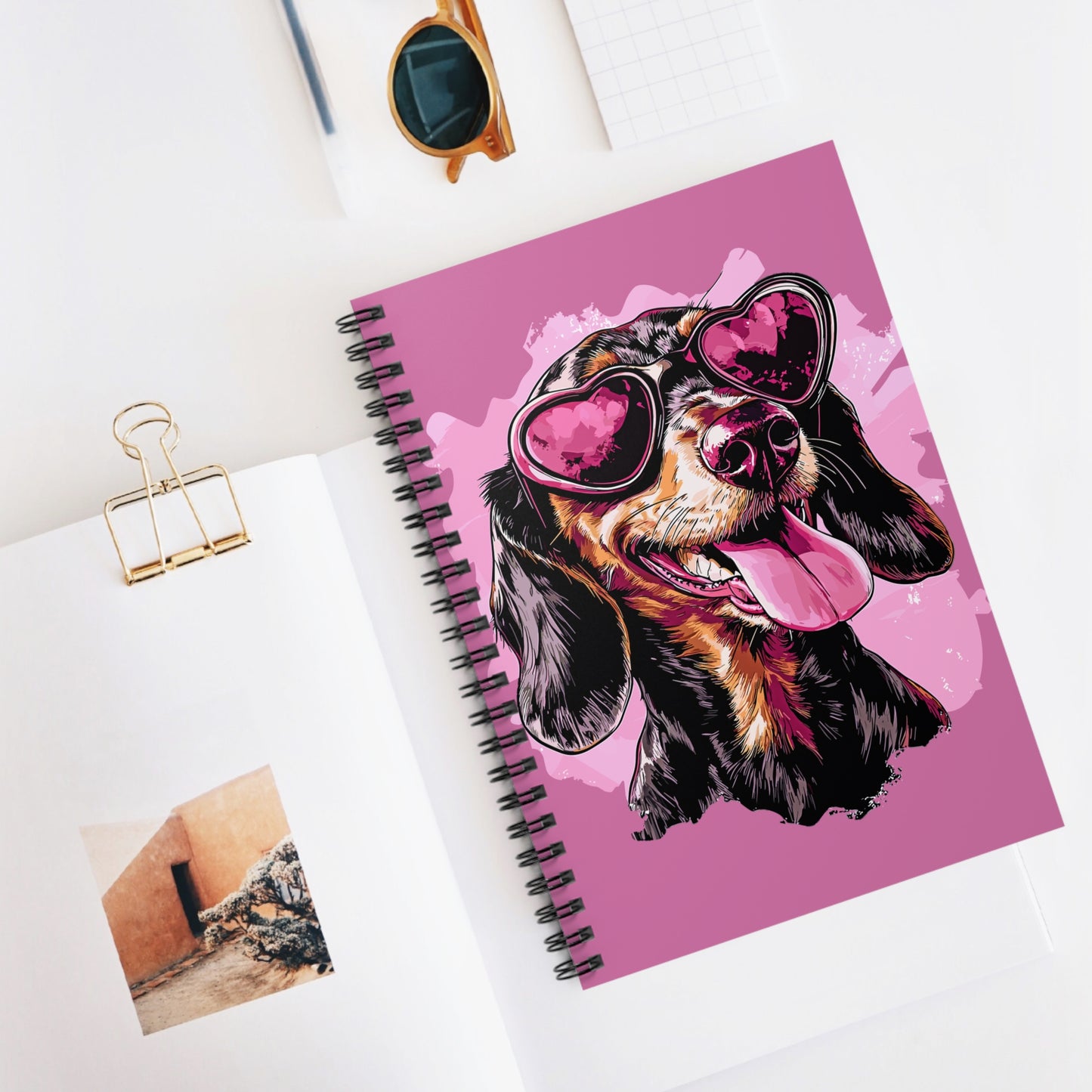 "Heart Eyes" Black & Tan Smooth-Haired Dachshund Ruled Line Spiral Notebook