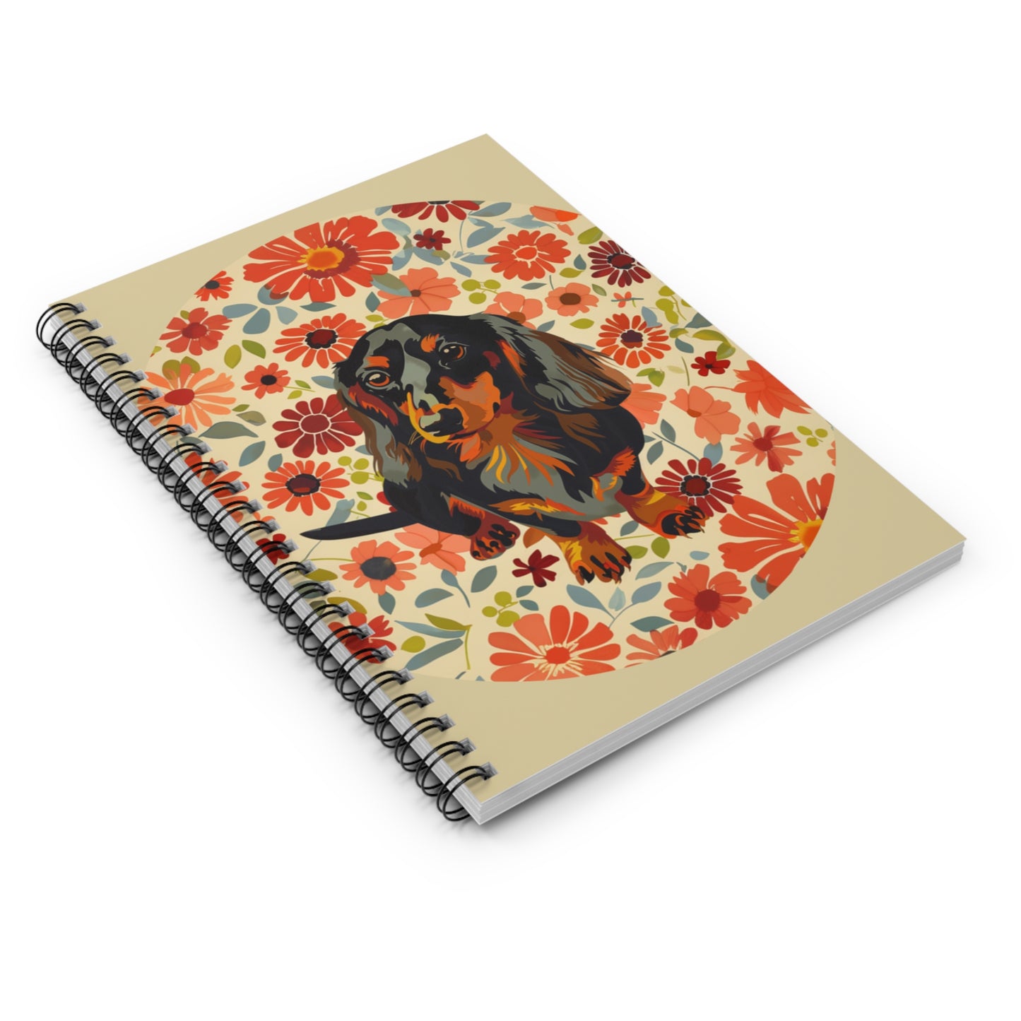 "Wallpaper" Black & Tan Long-Haired Dachshund Ruled Line Spiral Notebook