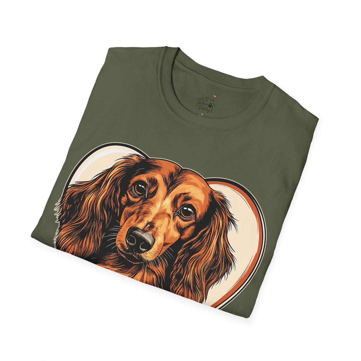 "Doxie Love" Red/Tan Long-Haired Dachshund Unisex Softstyle T-Shirt