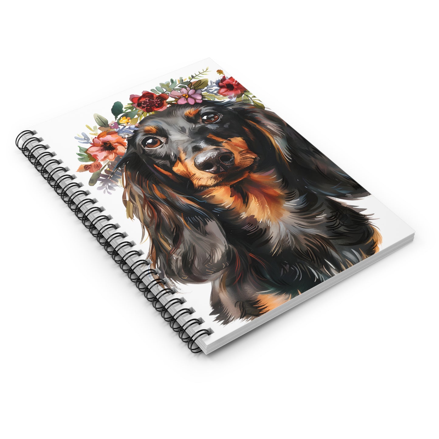 "Soft" Black & Tan Long-Haired Dachshund Ruled Line Spiral Notebook