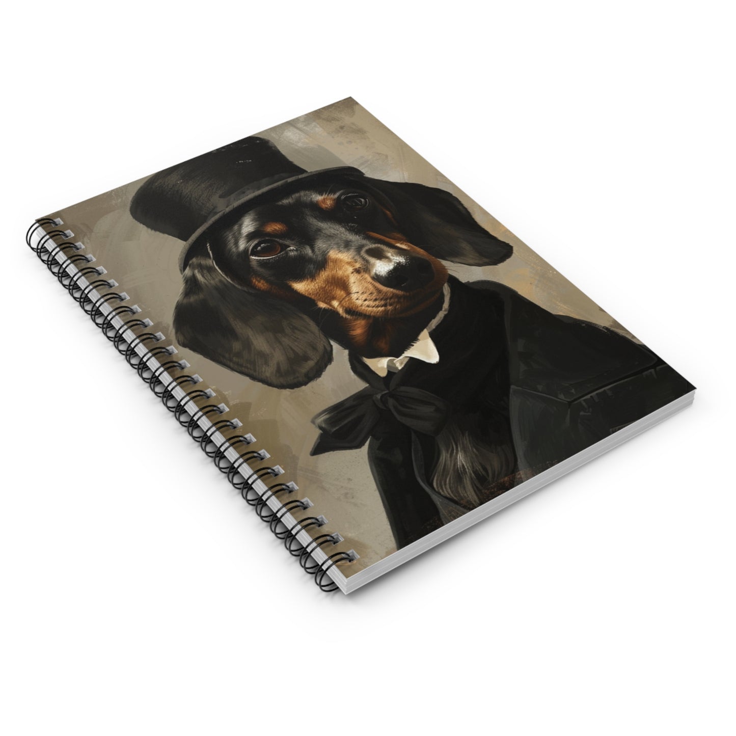 "Top Hat" Black & Tan Smooth-Haired Dachshund Ruled Line Spiral Notebook