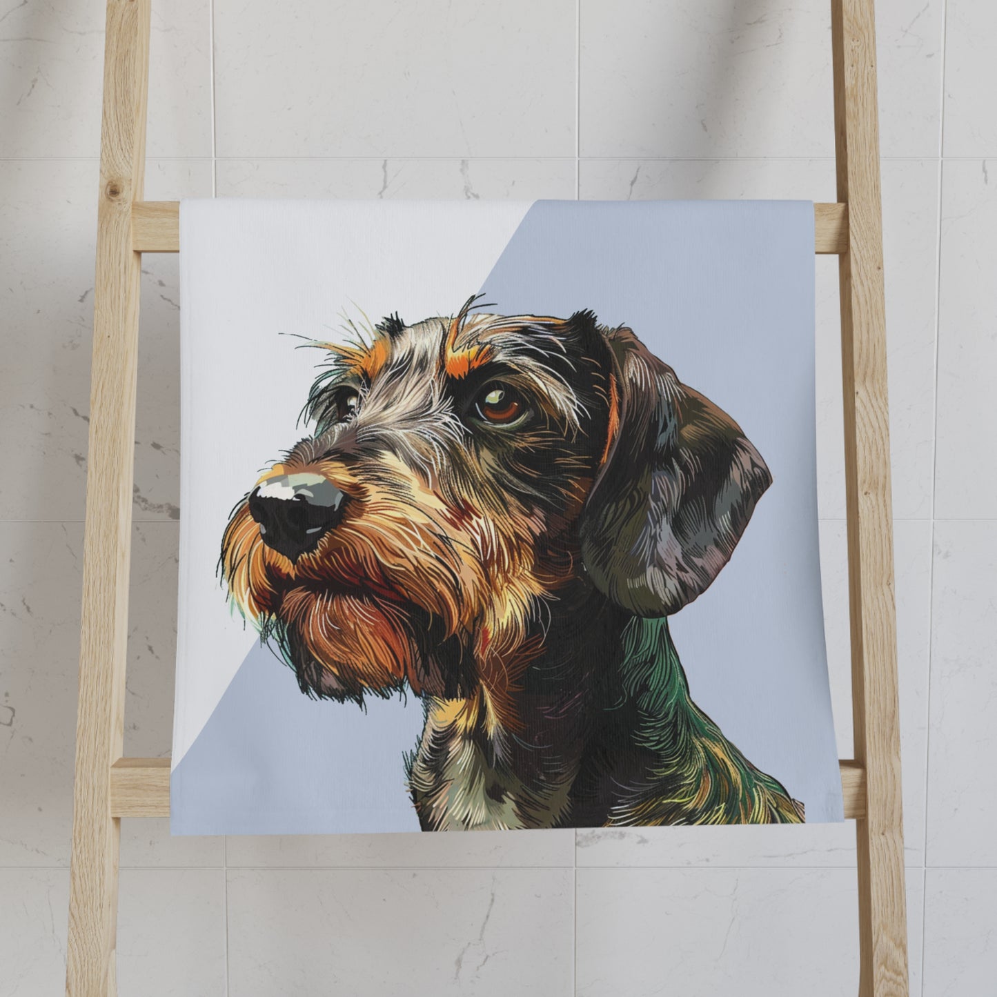 "Two Toned" Wire-Haired Dachshund Blue/White Hand Towel Set