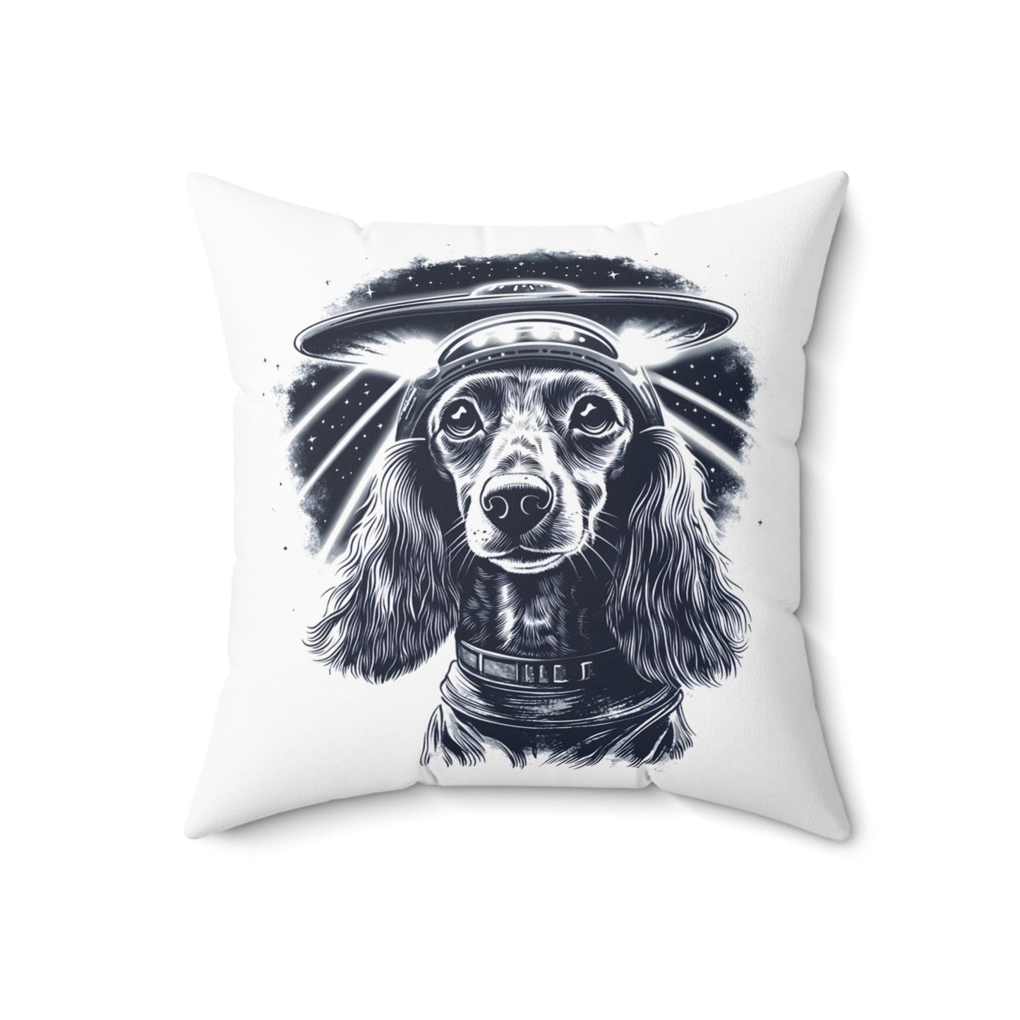 "Blue Beam" Long-Haired Dachshund Square Throw Pillow