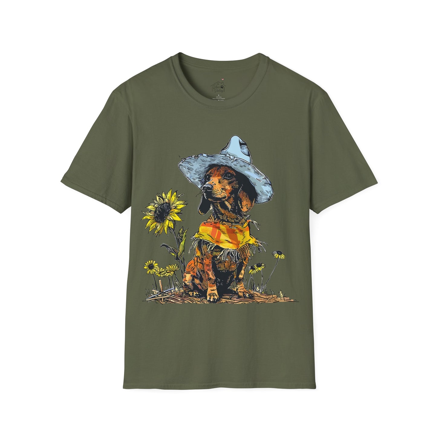 "Sunflowers" Tan Smooth-Haired Dachshund Unisex Softstyle T-Shirt