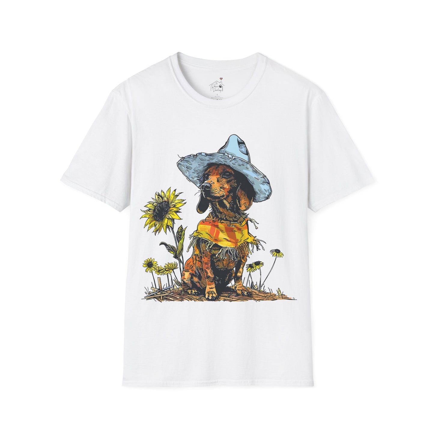 "Sunflowers" Tan Smooth-Haired Dachshund Unisex Softstyle T-Shirt