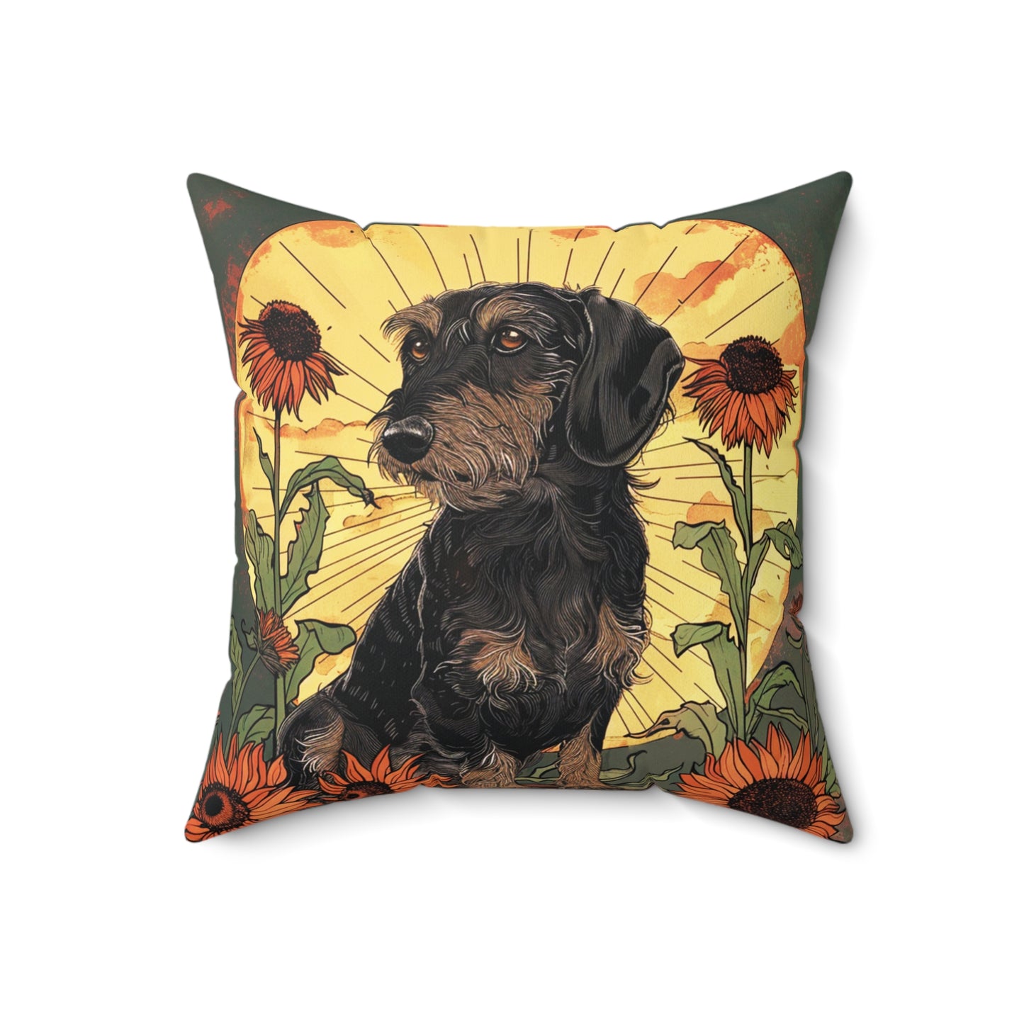 "Moody" Wire-Haired Dachshund Square Throw Pillow