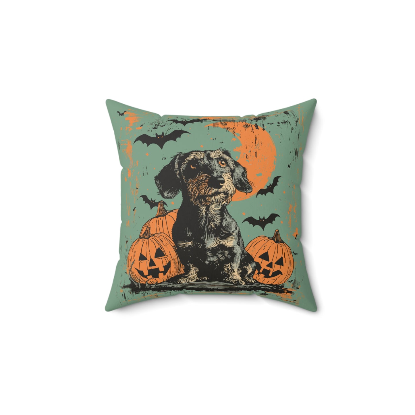 #34 Halloween Inspired Wire-Haired Dachshund Throw Pillow