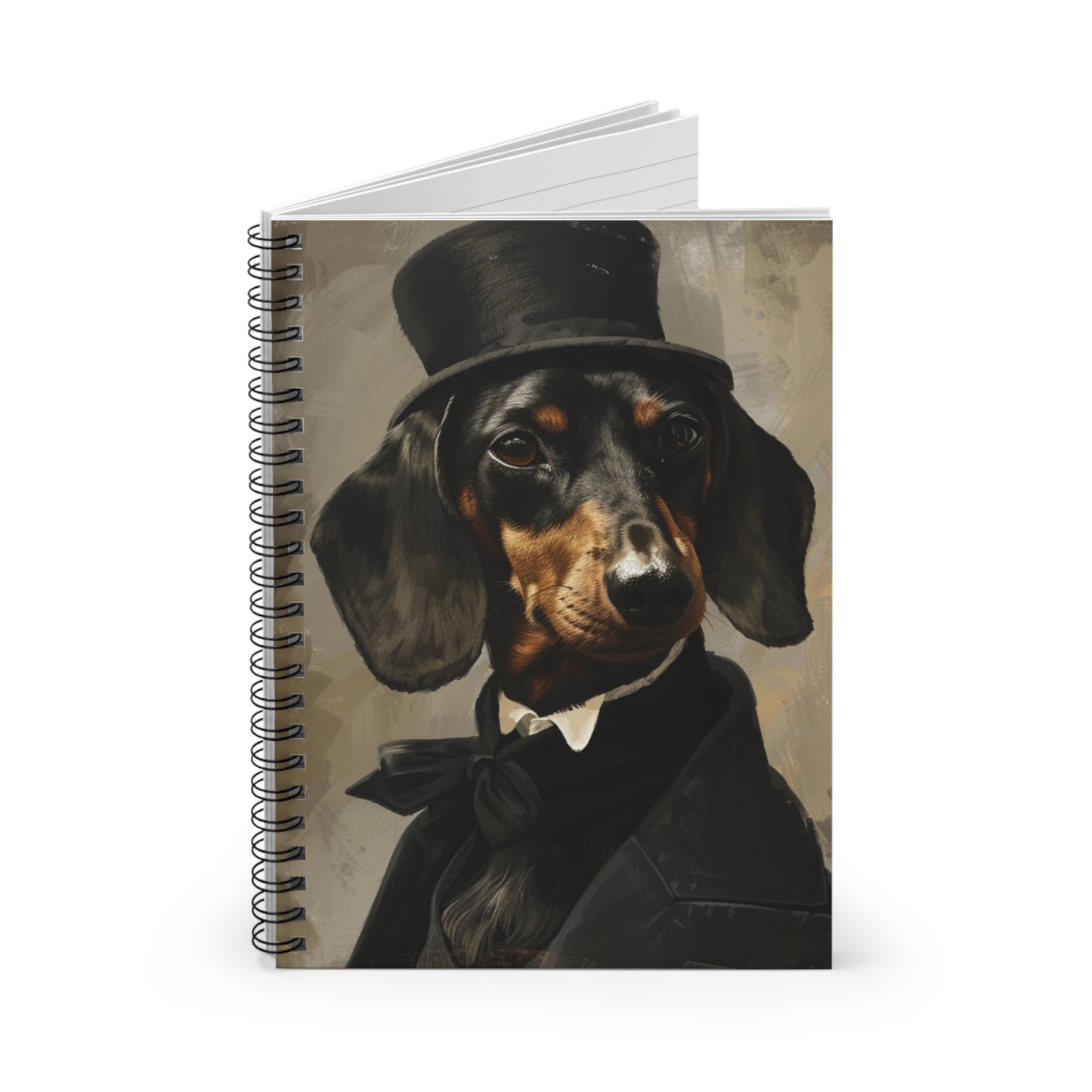 "Top Hat" Black & Tan Smooth-Haired Dachshund Ruled Line Spiral Notebook