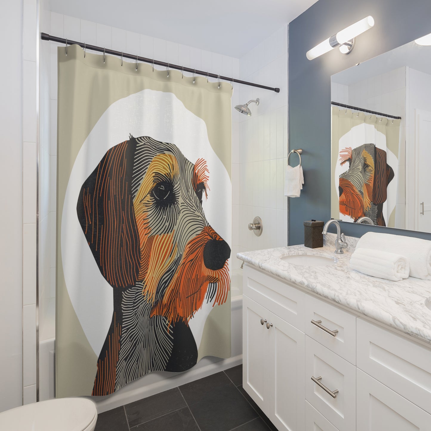 "Spotlight" Wire-Haired Dachshund Tan/White Shower Curtain