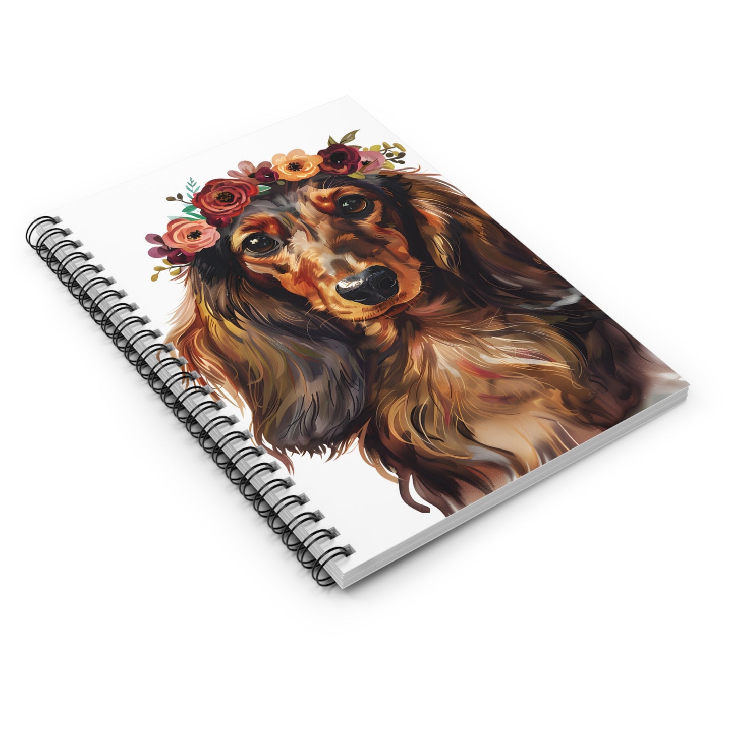 "Rubies" Red Long-Haired Dachshund Ruled Line Spiral Notebook