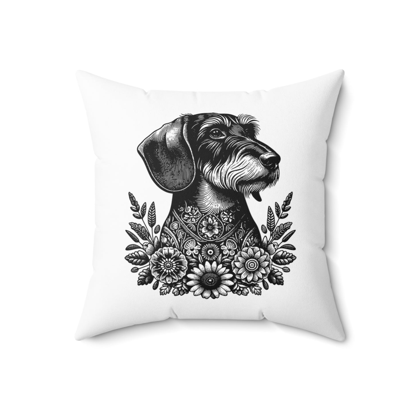 "Wire Flora Throat" Wire-Haired Dachshund Square Throw Pillow