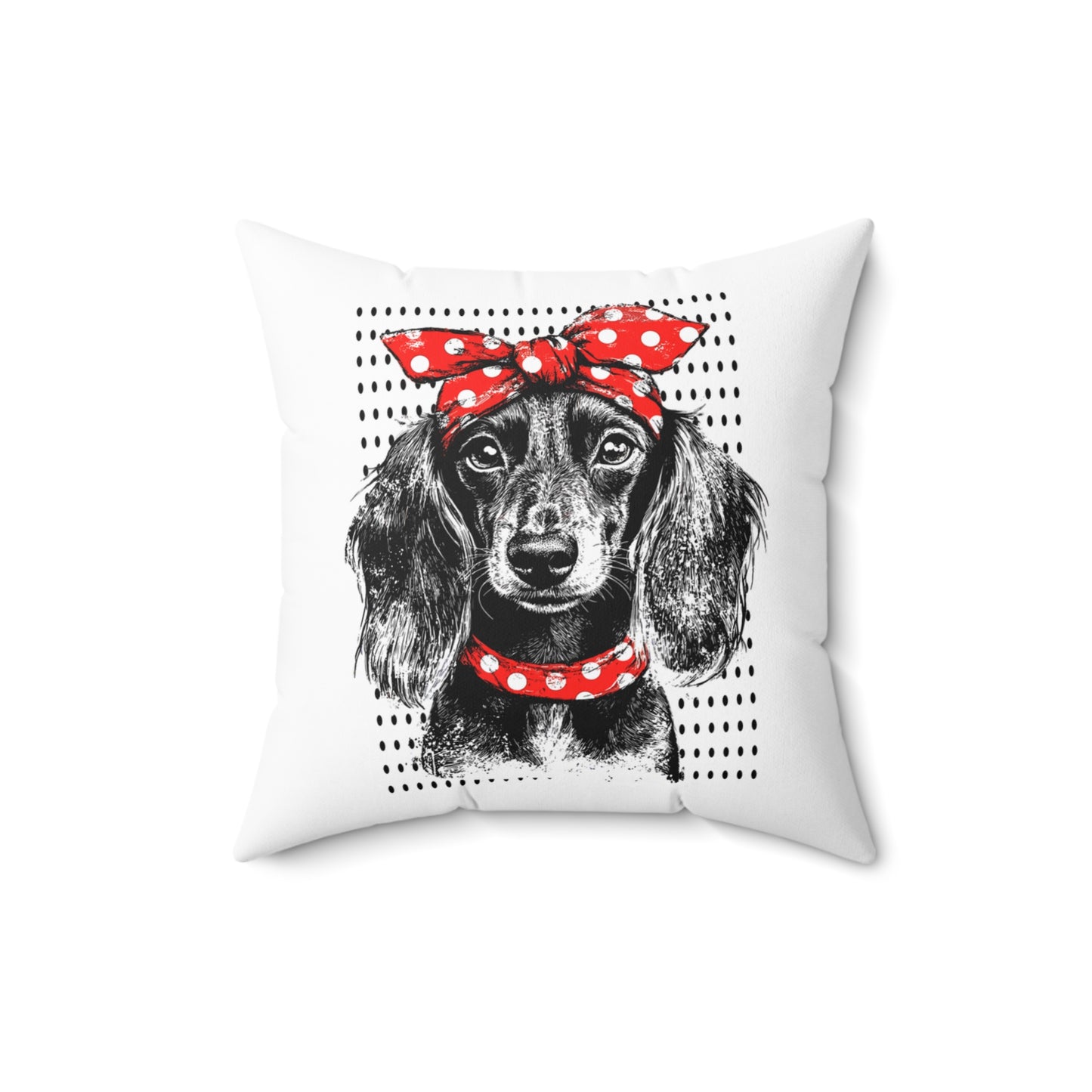 "Riveter" Long-Haired Dachshund Square Throw Pillow