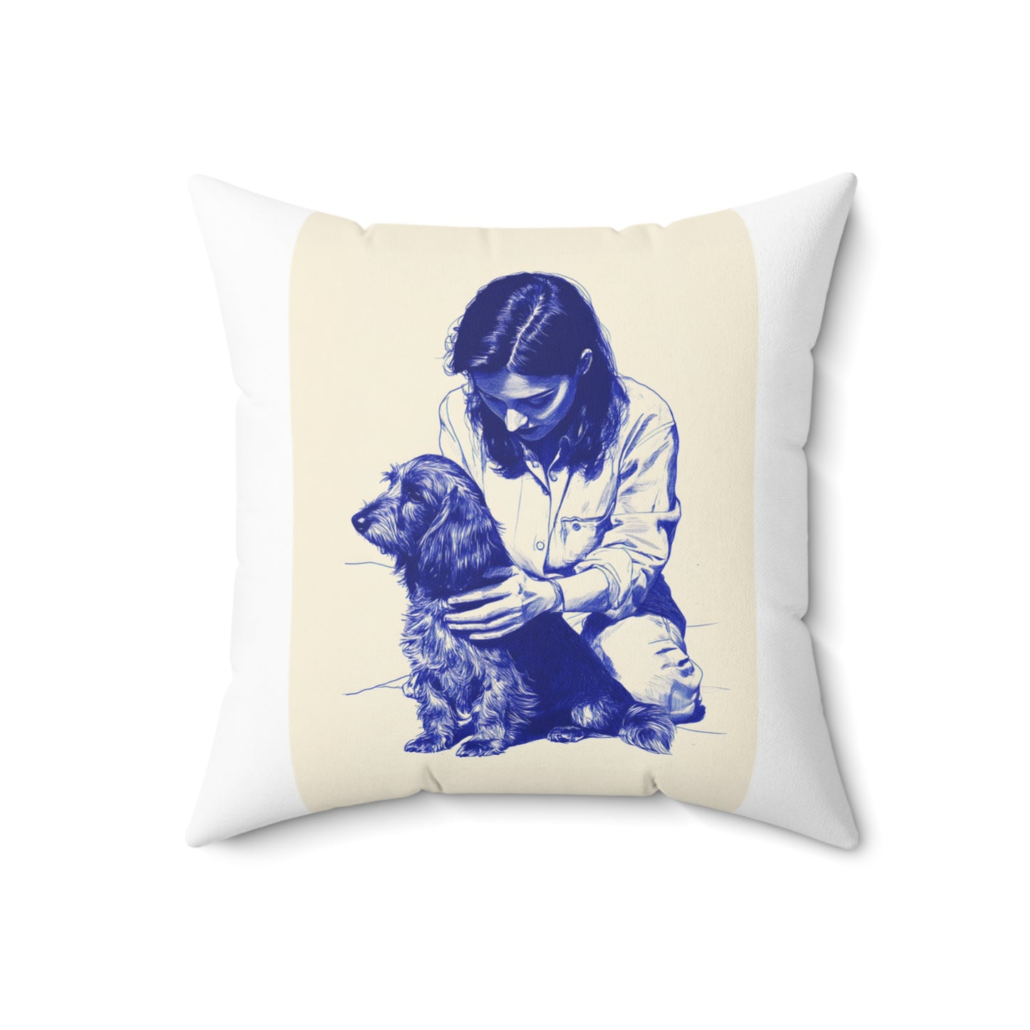 "Girl and Her Dachshund" Wire-Haired Dachshund Square Throw Pillow