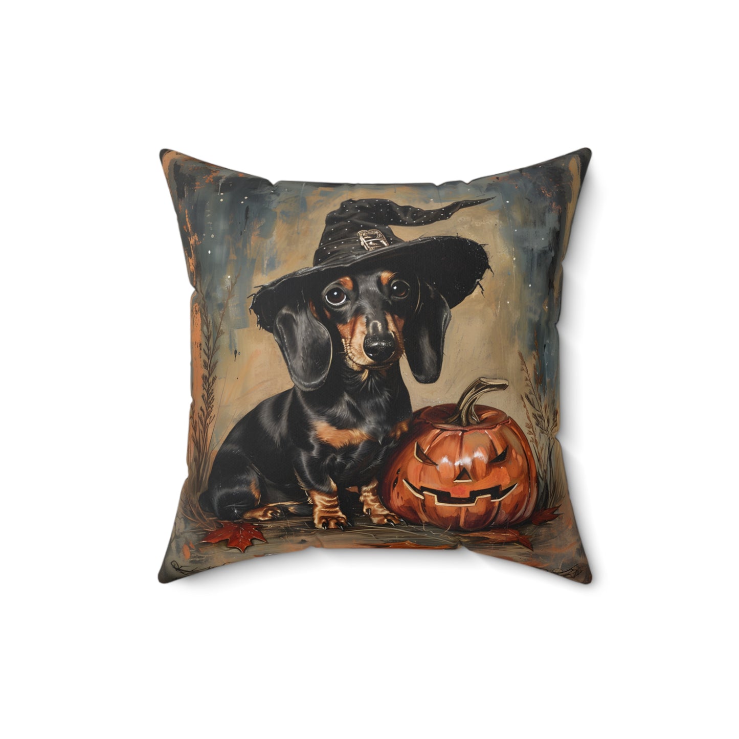 #5 Halloween Inspired Black & Tan Smooth-Haired Dachshund Throw Pillow