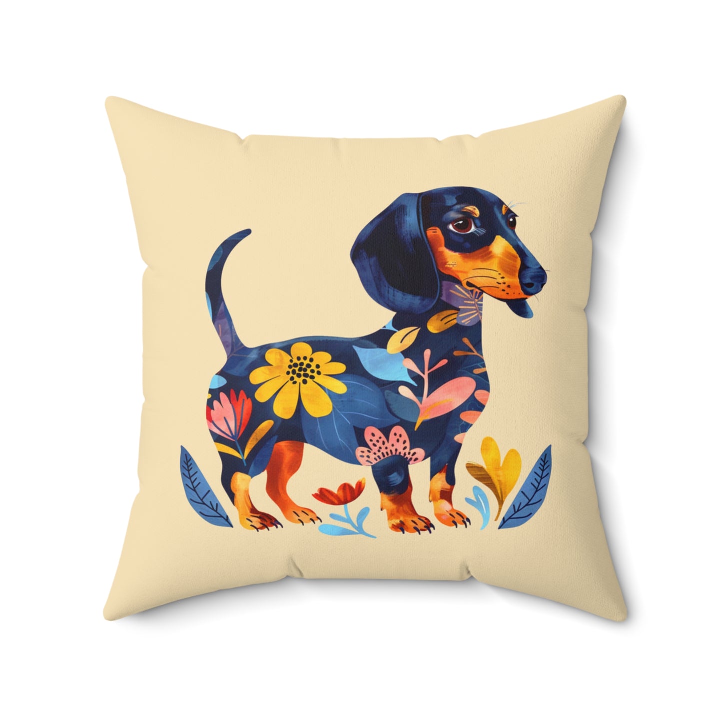 "Pretty" Black & Tan Smooth-Haired Dachshund Square Throw Pillow