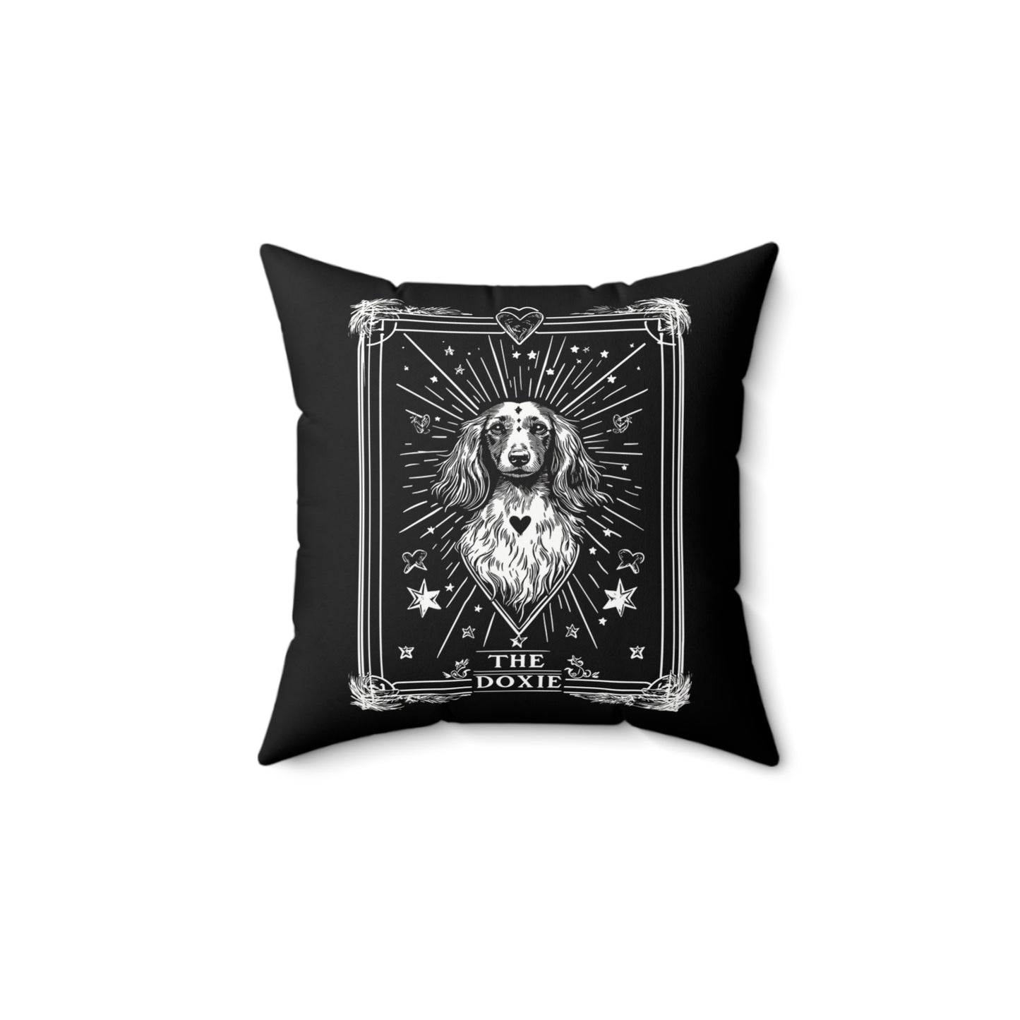 "Long Tarot" Long-Haired Dachshund Square Throw Pillow