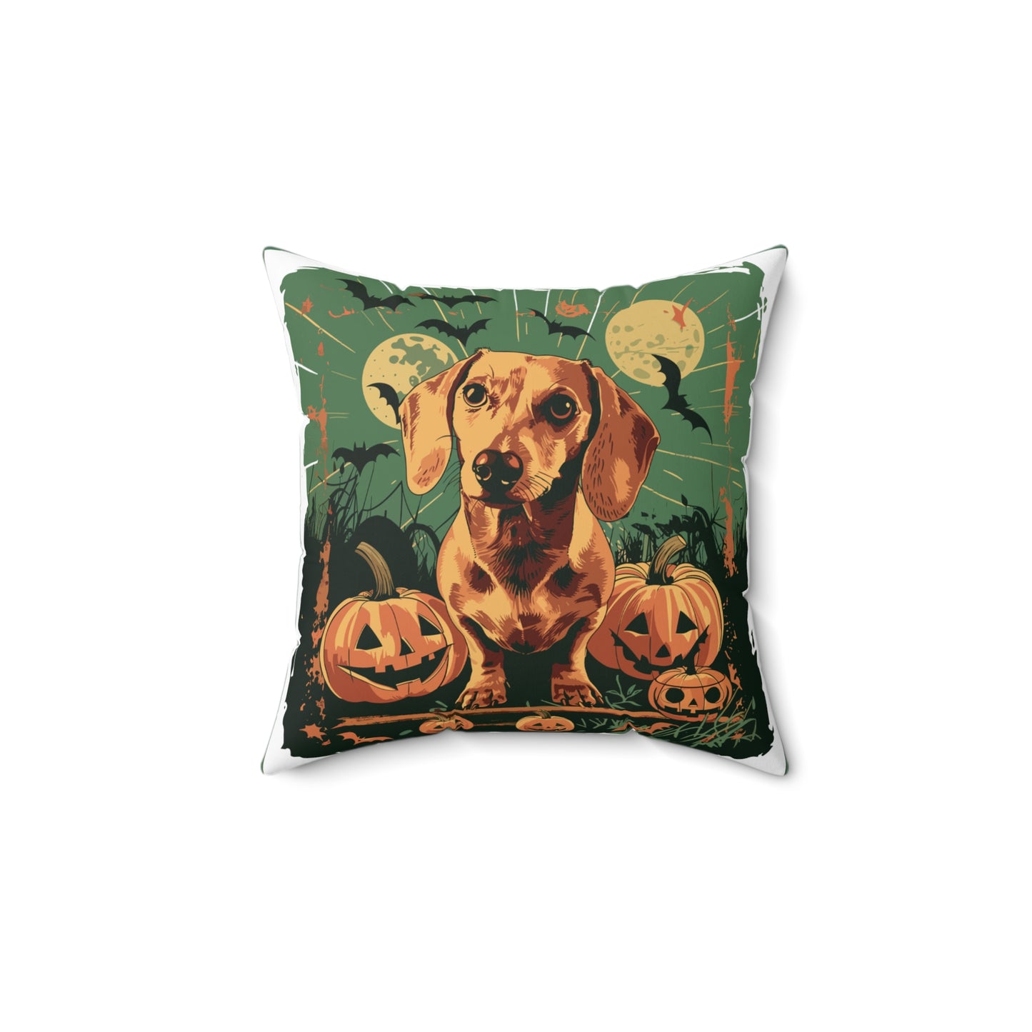 #7 Halloween Inspired Tan Smooth-Haired Dachshund Throw Pillow